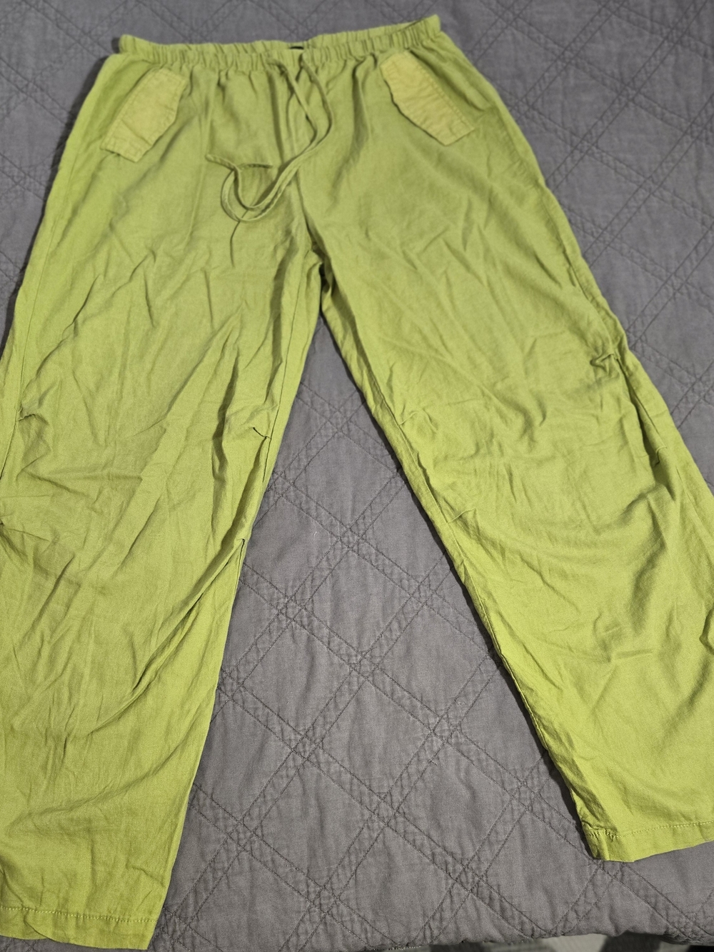 Hunter And Brown Woman's Linen-Blend Wide Leg Pants in Lime Green